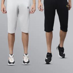 Vimal Jonney Light Grey & Black Regular Fit Lounge Capris- Pack of 2-image-81