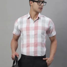 Jainish Pink Regular Fit Check Cotton Shirt-picture-42