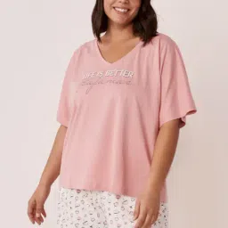 La Vie En Rose Pink Cotton Printed T-Shirt-picture-5