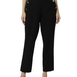 Van Heusen Black Blended Solid Regular Fit Casualtrousers-image-57