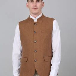 Cantabil Brown Cotton Polyblend Regular Fit Self Waistcoat-image-5