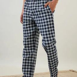 SleepZ by Raymond Blue Cotton Regular Fit Checks Nightwear Pyjamas-image-72