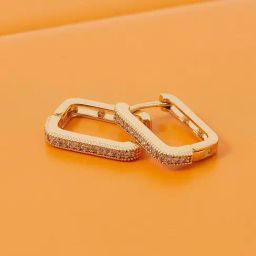 Accessorize London Real Gold-Plated Gold Z Sparkle Rectangle Hoop Earrings-image-36
