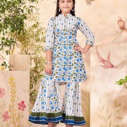 Aarika Kids Blue Cotton Printed Kurti & Sharara-image-84