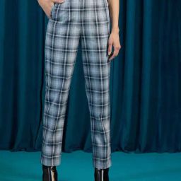 VIRGIO Grey Cotton Checks Trousers-image-79