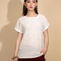 Global Republic White Cotton Self Design Top-image-54