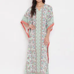 The Kaftan Company Off White & Mint Printed Kaftan-picture-20