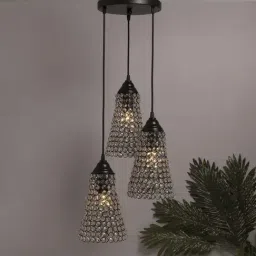 Homesake 3-Lights Round Cluster Black Metal Crystal Cone Pendant Light - Set of 1-18