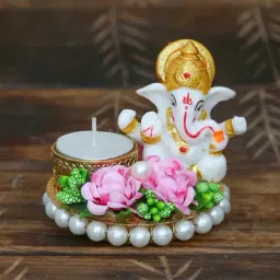 eCraftIndia Lord Ganesha Idol on Decorative Plate with Tea Light Holder-image-62