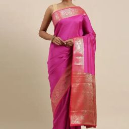 Banarasi Silk Works Pink Silk Woven Saree With Unstitched Blouse-image-60
