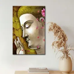 999Store Lord Gautam Buddha Face Olive Green Canvas Framed-Painted Wall Art - Set of 1-14