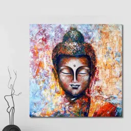 999Store Lord Gautam Buddha Face with Hand Multicolor Canvas Framed-Painted Wall Art - Set of 1-35