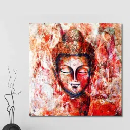 999Store Lord Gautam Buddha Face with Hand Red Canvas Framed-Painted Wall Art - Set of 1-16
