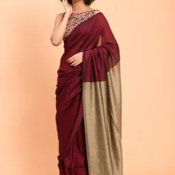 Suta Maroon Plain Saree Without Blouse-picture-31