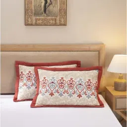 Maspar Hues Nouveau Tradition Kaleen Global Red & Beige Cotton 300 TC Pillow Sham - Set of 2-image-12