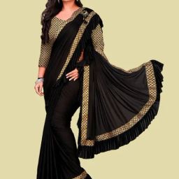 APNISHA Black Woven Saree With Unstitched Blouse-image-4