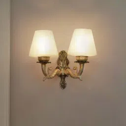 FOS LIGHTING White & Silver Aluminium 2-In-1 Wall Sconce With Tapered Frosted Glass Shade-image-45