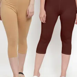 Gracit Beige & Brown Mid Rise Capris - Pack Of 2-image-84