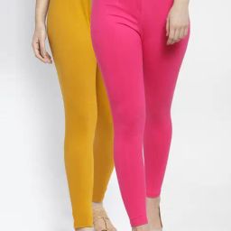Gracit Pink & Mustard Mid Rise Leggings - Pack Of 2-image-33