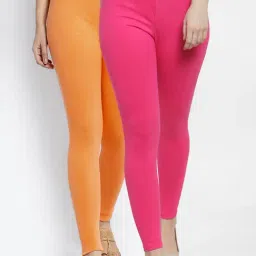 Gracit Pink & Orange Mid Rise Leggings - Pack Of 2-image-65