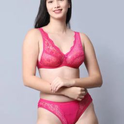 Gracit Pink Self Pattern Bra Panty Set-image-14