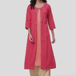 Biba Red & Peach A Line Double Layered Kurta-image-61