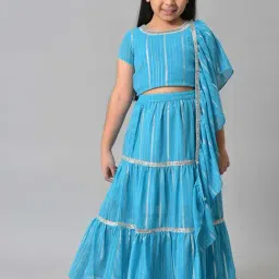 Aurelia Kids Blue Striped Top, Skirt with Dupatta-image-2