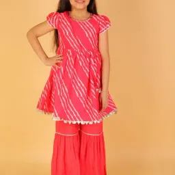 Lil Drama Kids Pink & Red Striped Kurta with Sharara-image-42