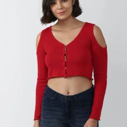 Forever 21 Red Cotton Crop Top-image-74