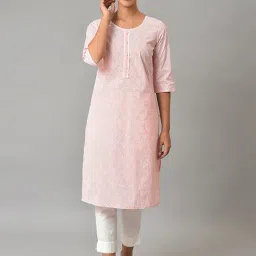 Aurelia Pink Cotton Printed Straight Kurta-image-42