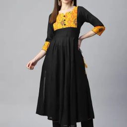 SHADES Black Cotton Printed Kurta Pant Set-image-33