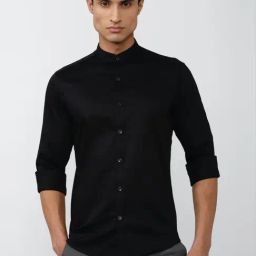 V Dot Black Cotton Slim Fit Shirt-image-37
