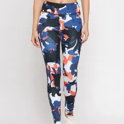 Clovia Blue & Black Camouflage Sports Tights-image-16