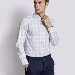 Bruun & Stengade White Slim Fit Checks Shirt-picture-25