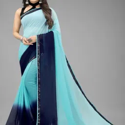 APNISHA Blue & Navy Tie & Dye Saree With Unstitched Blouse-image-75