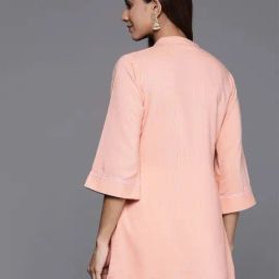 Libas Peach Woven Pattern A Line Short Kurti image 3