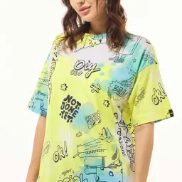 Bewakoof Yellow Print Cotton Relaxed Fit T-Shirt-picture-19