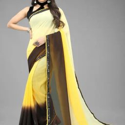 APNISHA Yellow & Black Tie & Dye Saree With Unstitched Blouse-picture-42