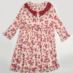Bella Moda Kids Cream & Pink Floral Print Full Sleeves Fit & Flare Dress-image-78