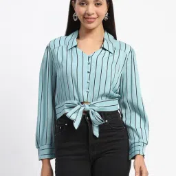 MADAME Blue Striped Crop Shirt-picture-40