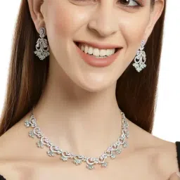 Karatcart Silver Tone Light Green American Diamond Necklace Set for Women-image-40
