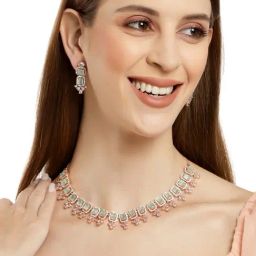 Karatcart Rose Gold Plated Light Green AD Necklace Set for Women-image-72
