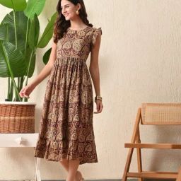 DECKEDUP Multi-Color Cotton Paisley Sleeveless Dress-image-9