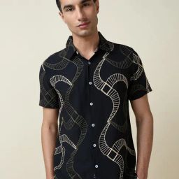 Thomas Scott Black Slim Fit Embroidered Shirt-image-91