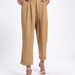 glitchez Women Tonal Pleats Carrot Fit Cropped Trousers-image-29