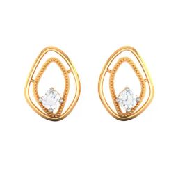 BIS Hallmarked 14k Yellow Gold Oval-shaped & American Diamond Stud Earrings for Women & Girls-image-16