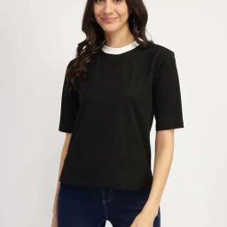 Fablestreet Black Cotton Crew Neck T-Shirt-image-49