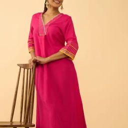 Taneira Pink Viscose Regular Fit Solid Kurta-image-73