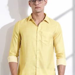 Thomas Scott Yellow Linen Slim Fit Self Pattern Shirt-23