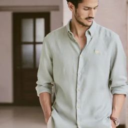 Andamen Sage Green Linen Solid Shirt-picture-13